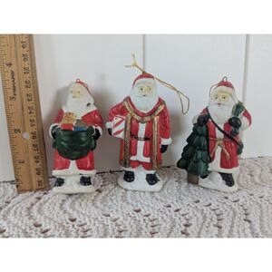 Set of 3 Different Ceramic Santa Ornaments - Tree, gift and sack